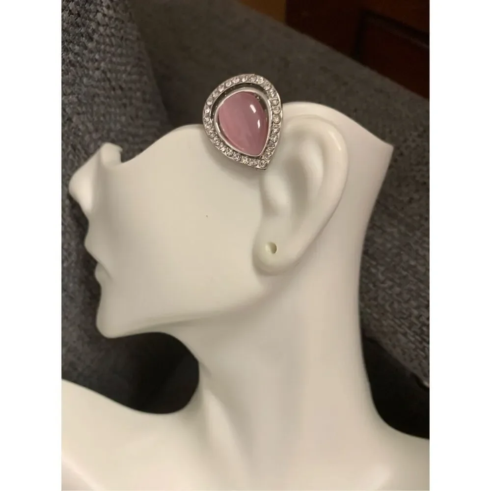 Pink Tear Drop Clip On Earrings